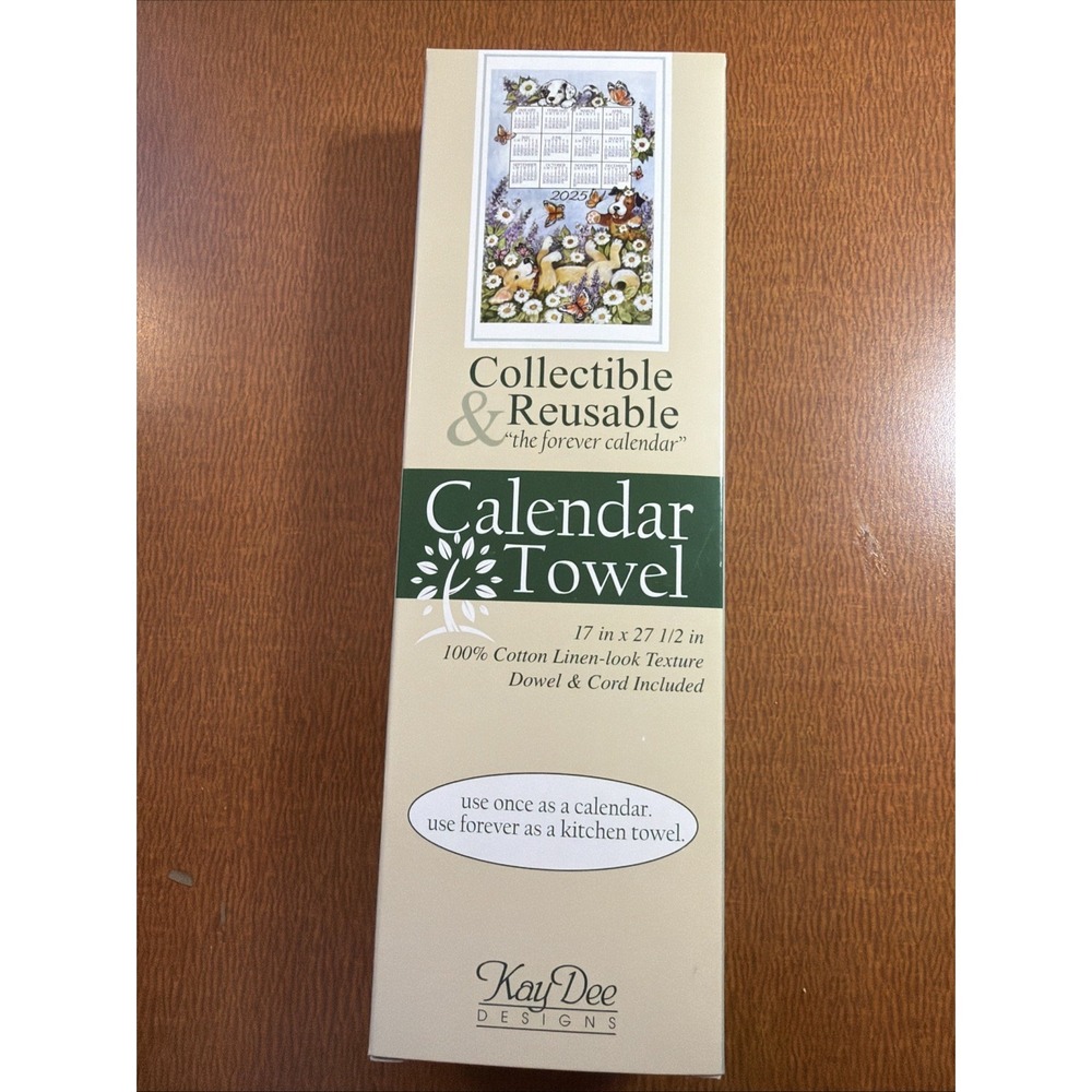2025 Kay Dee Towel Playful Puppies Calendar New Box Dowel & Cord Included NIB